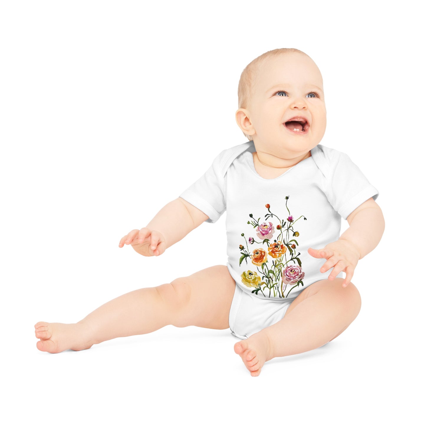 Dancing Ranunculus - Art by Rien - Baby Organic Short Sleeve Bodysuit