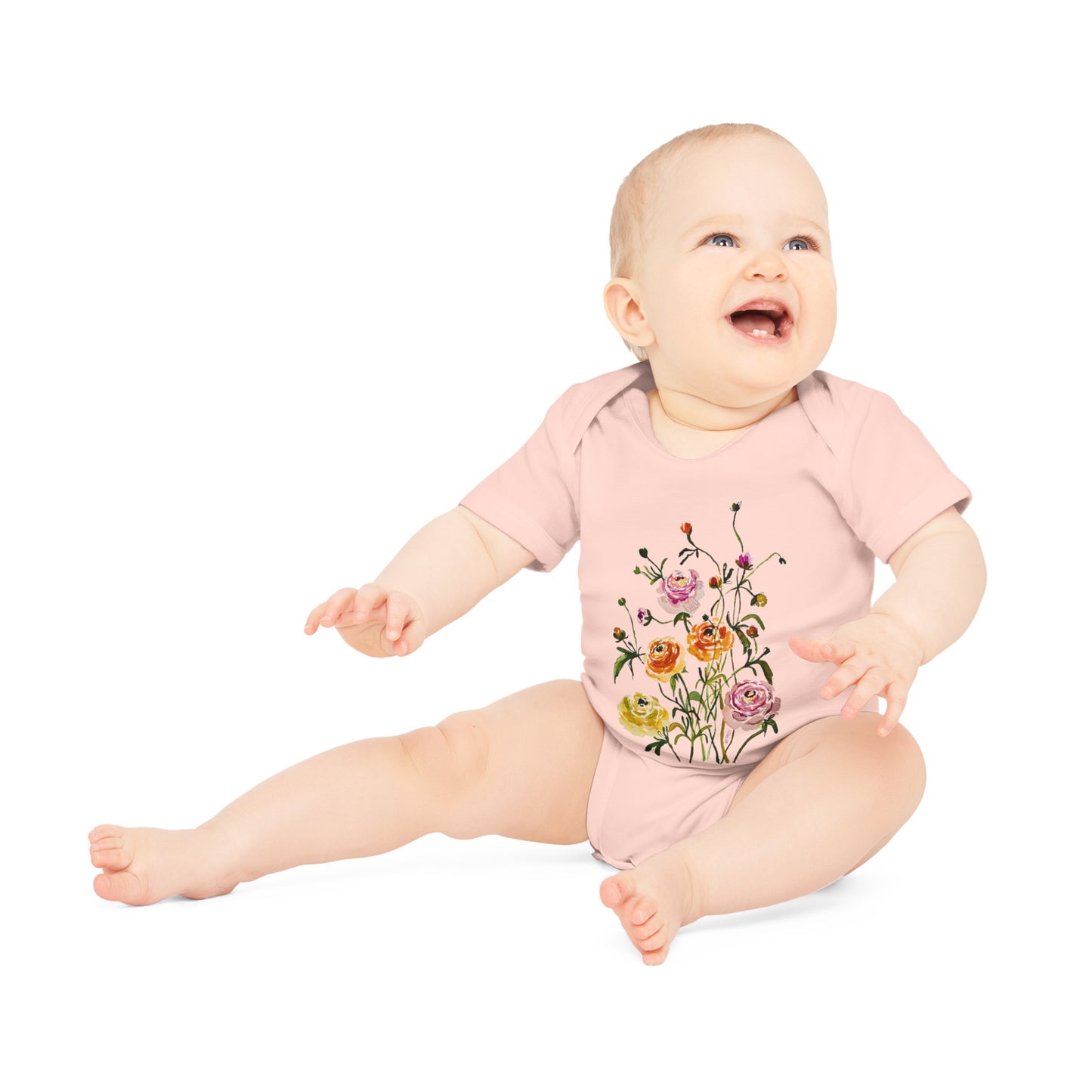 Dancing Ranunculus - Art by Rien - Baby Organic Short Sleeve Bodysuit