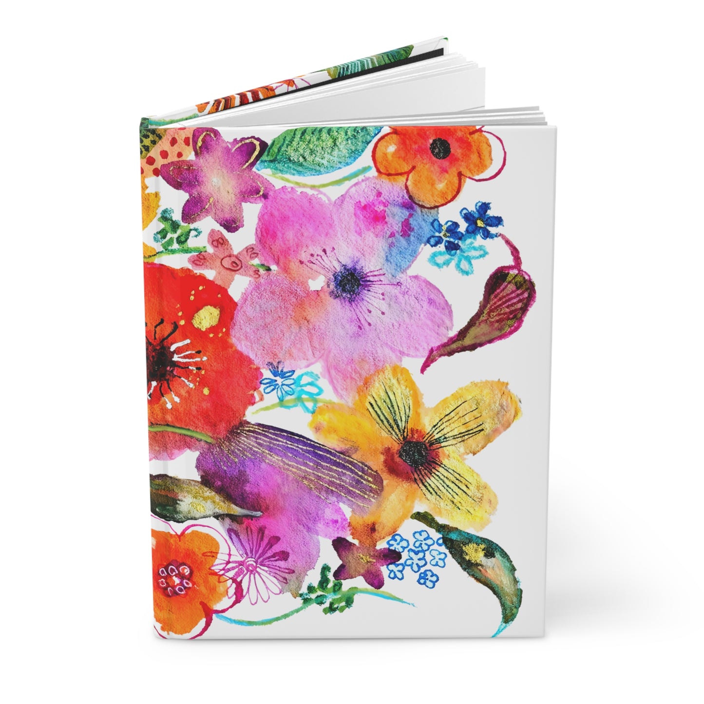 Whimsical Flowers on White - Art by Rien - Hardcover Journal Matte