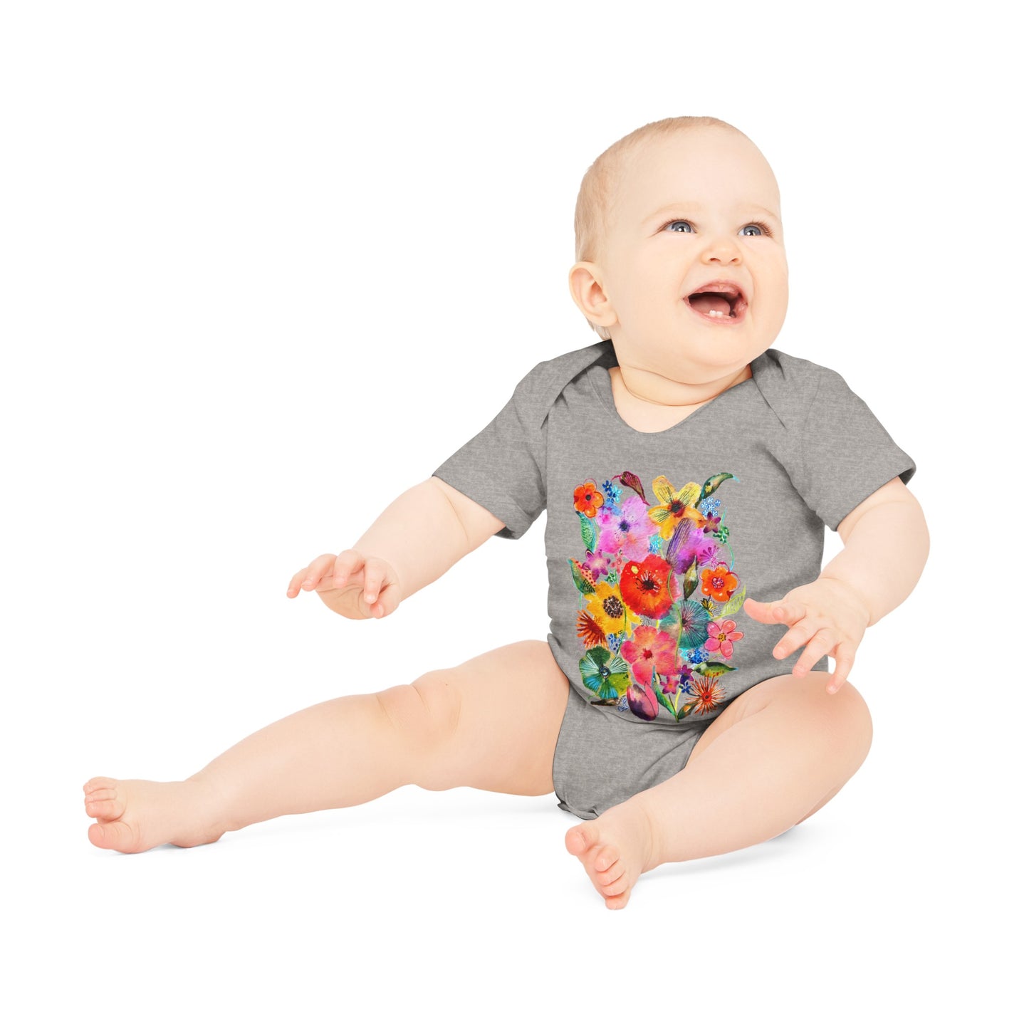 Whimsical Flowers - Art by Rien - Baby Organic Short Sleeve Bodysuit