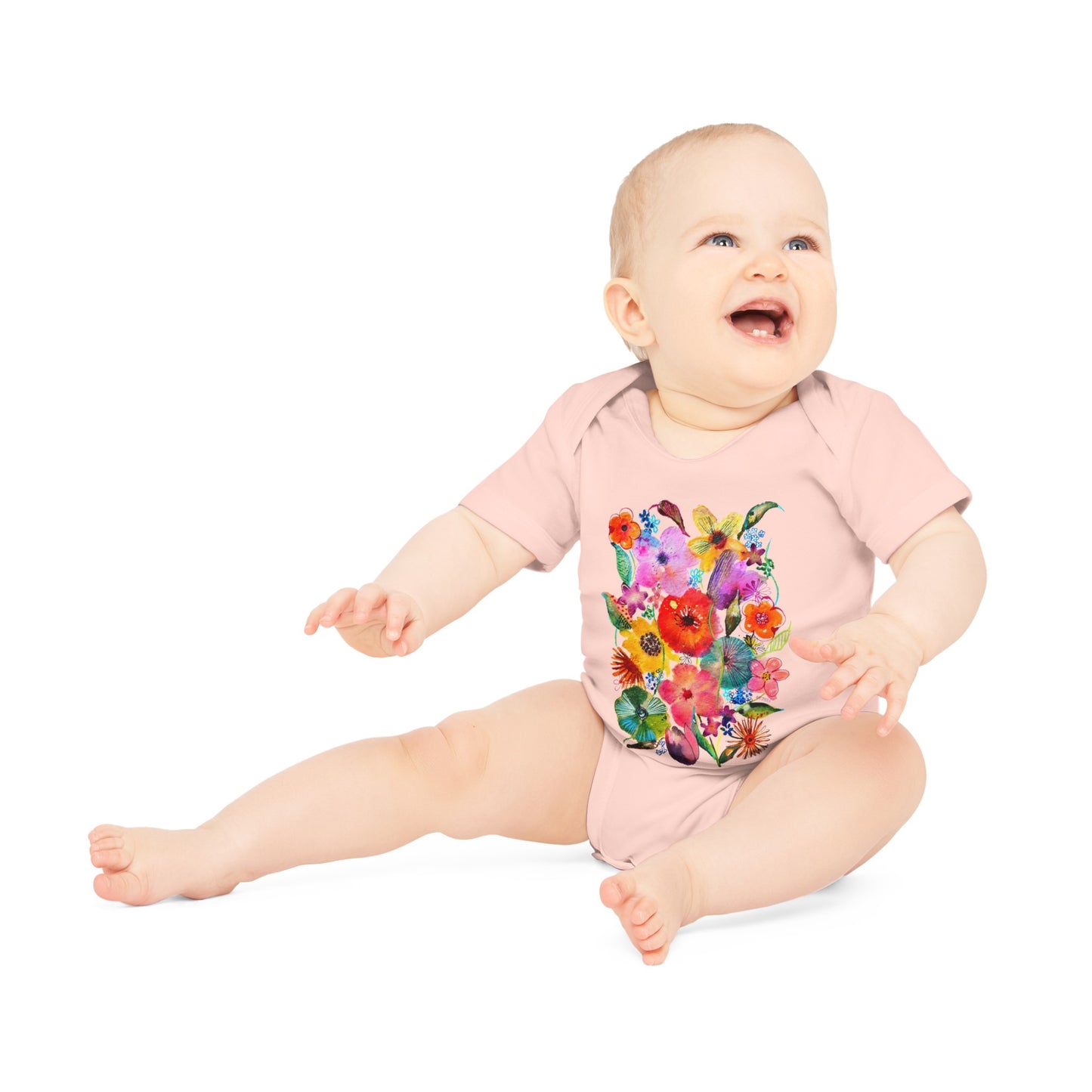 Whimsical Flowers - Art by Rien - Baby Organic Short Sleeve Bodysuit