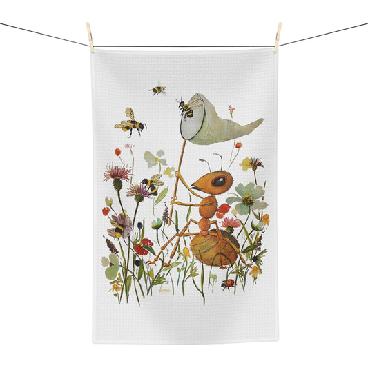 Bee-dazzled Antics on White - Art by Rien - Microfiber Kitchen Towel