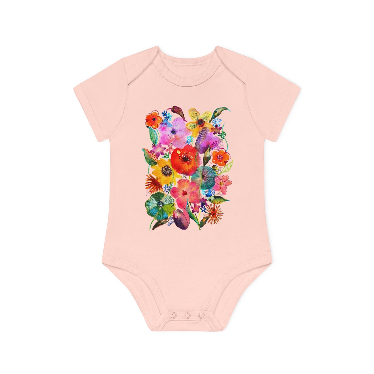 Whimsical Flowers - Art by Rien - Baby Organic Short Sleeve Bodysuit