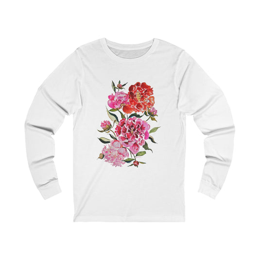 Romantic Peonies on White - Art by Rien - Long Sleeve Tee