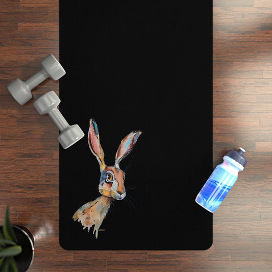 Aware Hare on Black - Art by Rien -Rubber Yoga Mat