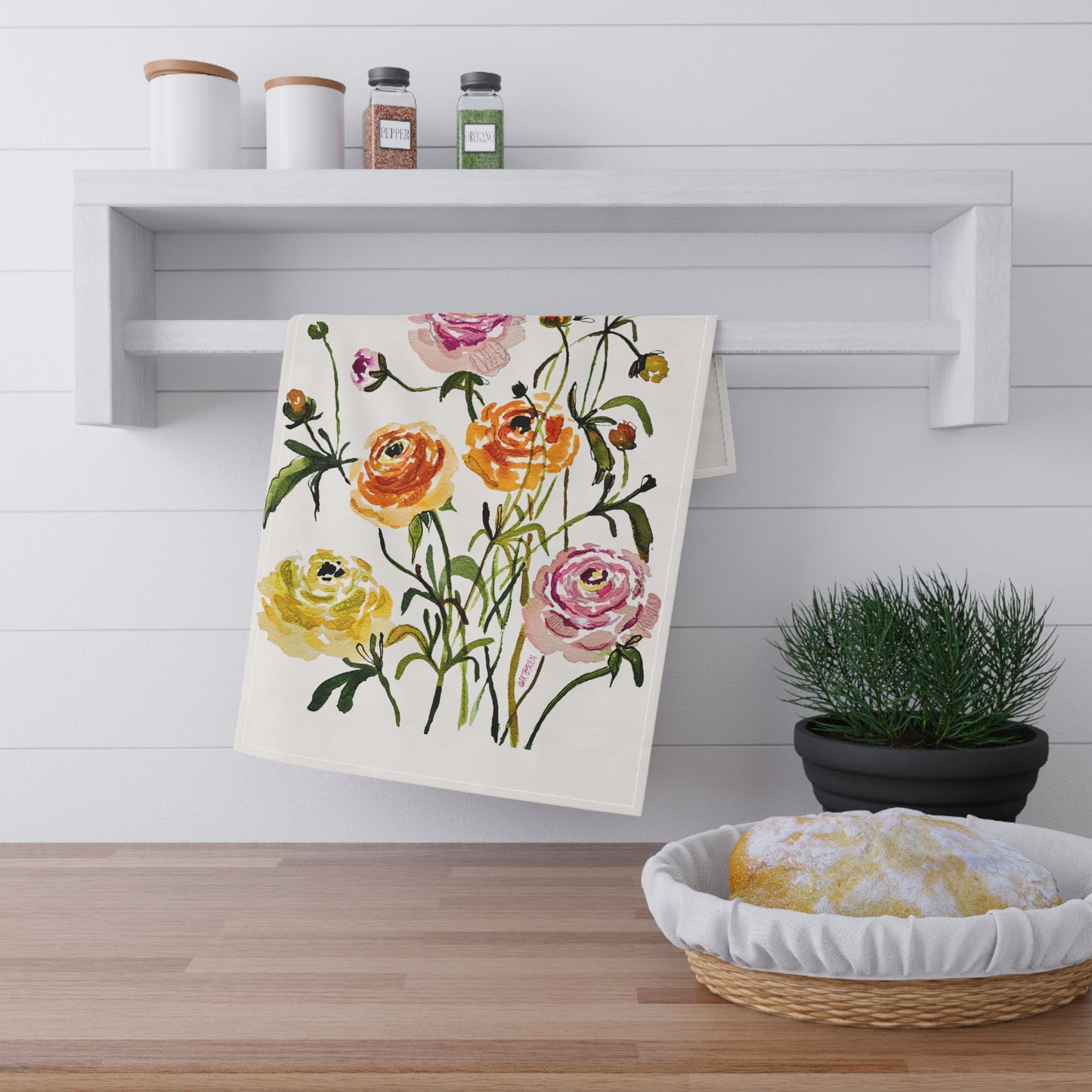 Dancing Ranunculus - Art by Rien - Kitchen Towel