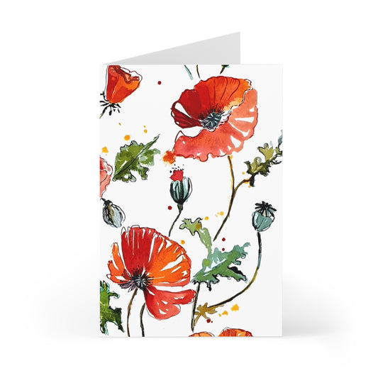 Red Poppies on White - Art by Rien - Greeting Cards (7 pcs)