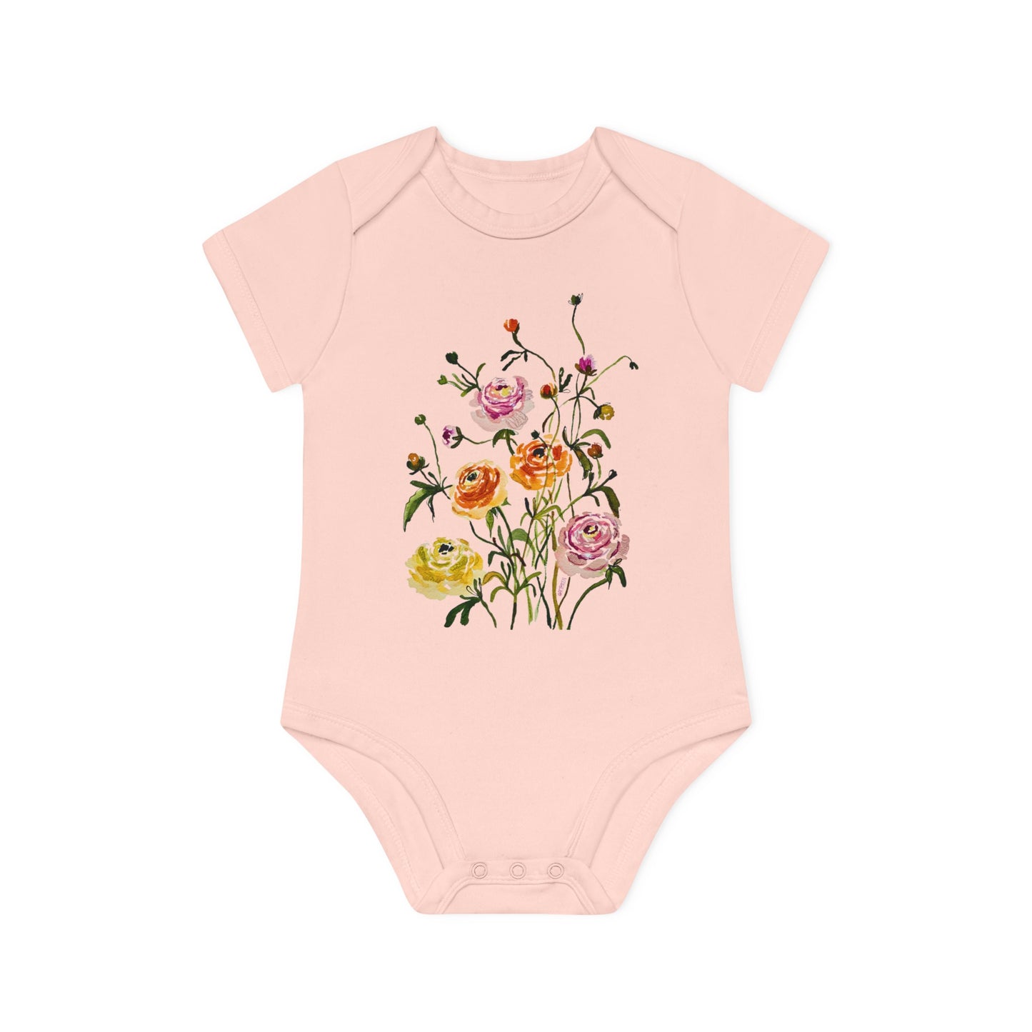 Dancing Ranunculus - Art by Rien - Baby Organic Short Sleeve Bodysuit