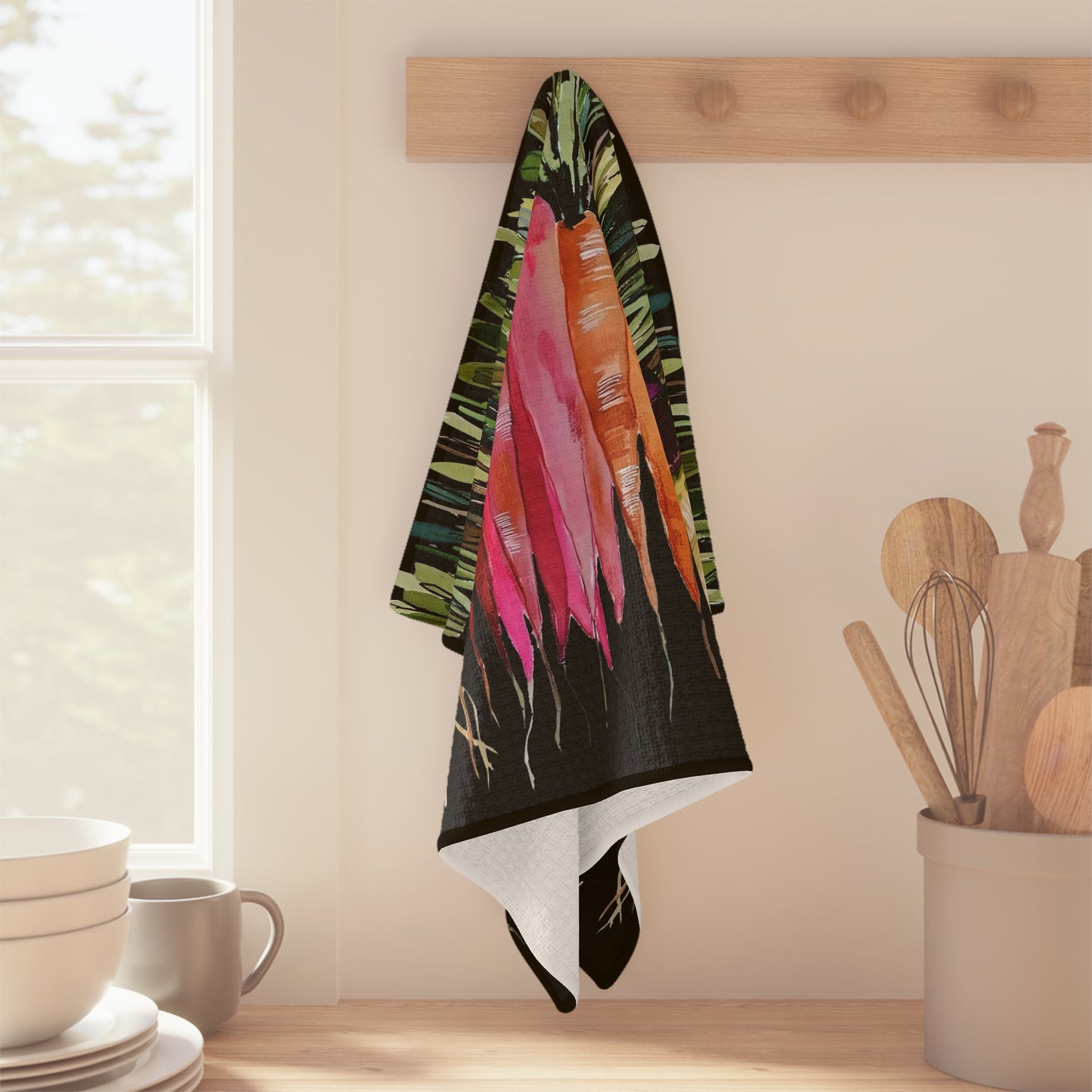 Rainbow Roots on Black - Art by Rien - Microfiber Kitchen Towel