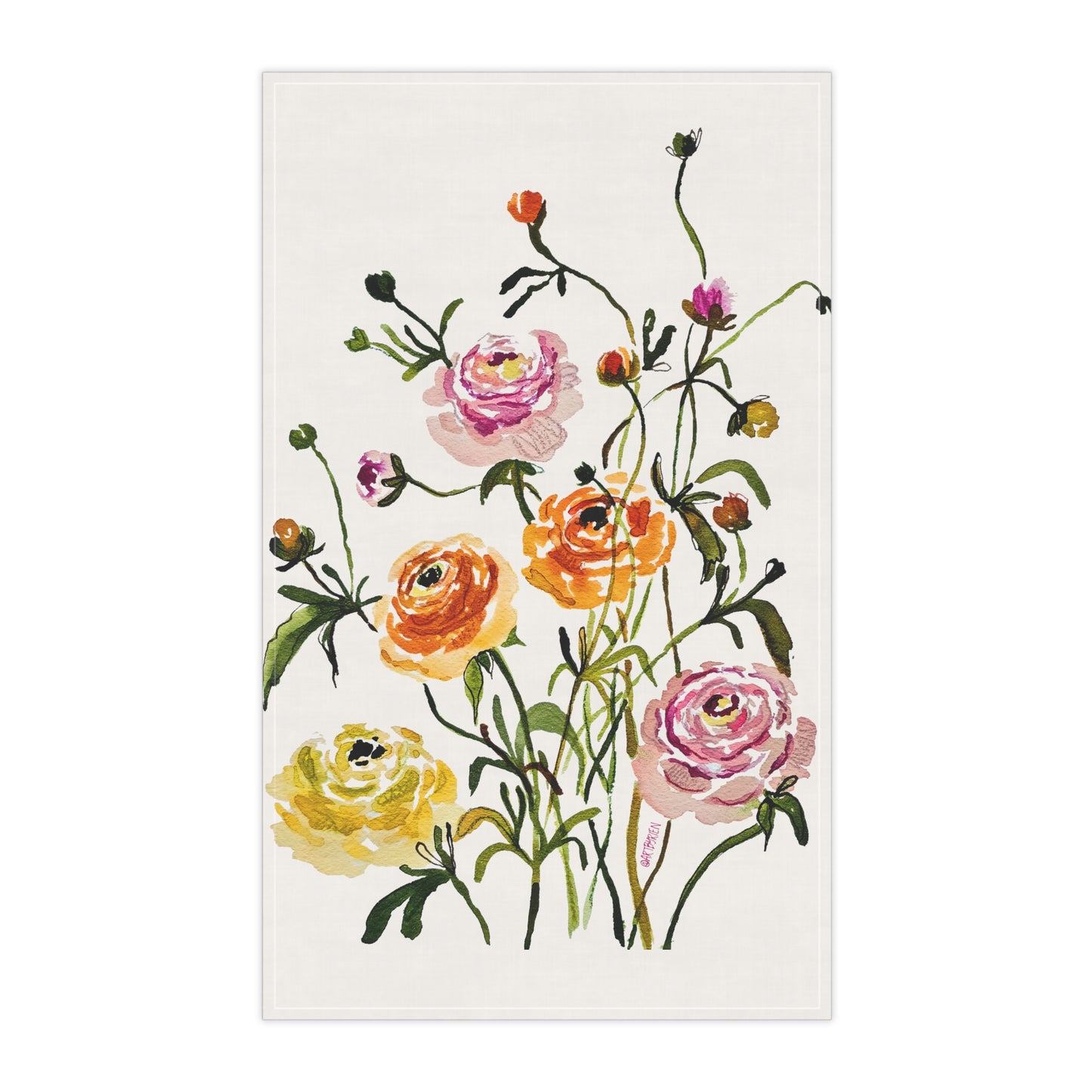 Dancing Ranunculus - Art by Rien - Kitchen Towel