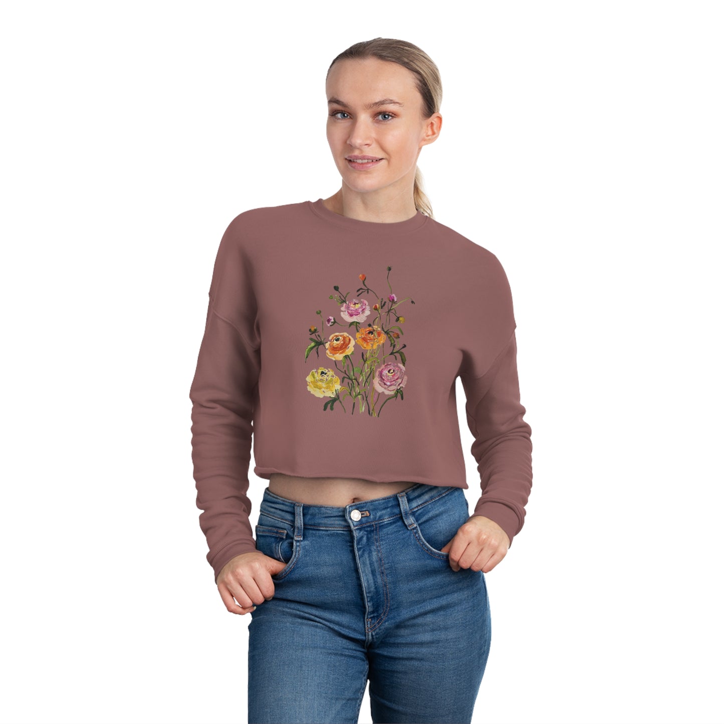 Dancing Ranunculus - Art by Rien - cropped sweatshirt