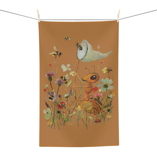 Bee-dazzled Antics on Brown - Art by Rien - Microfiber Kitchen Towel