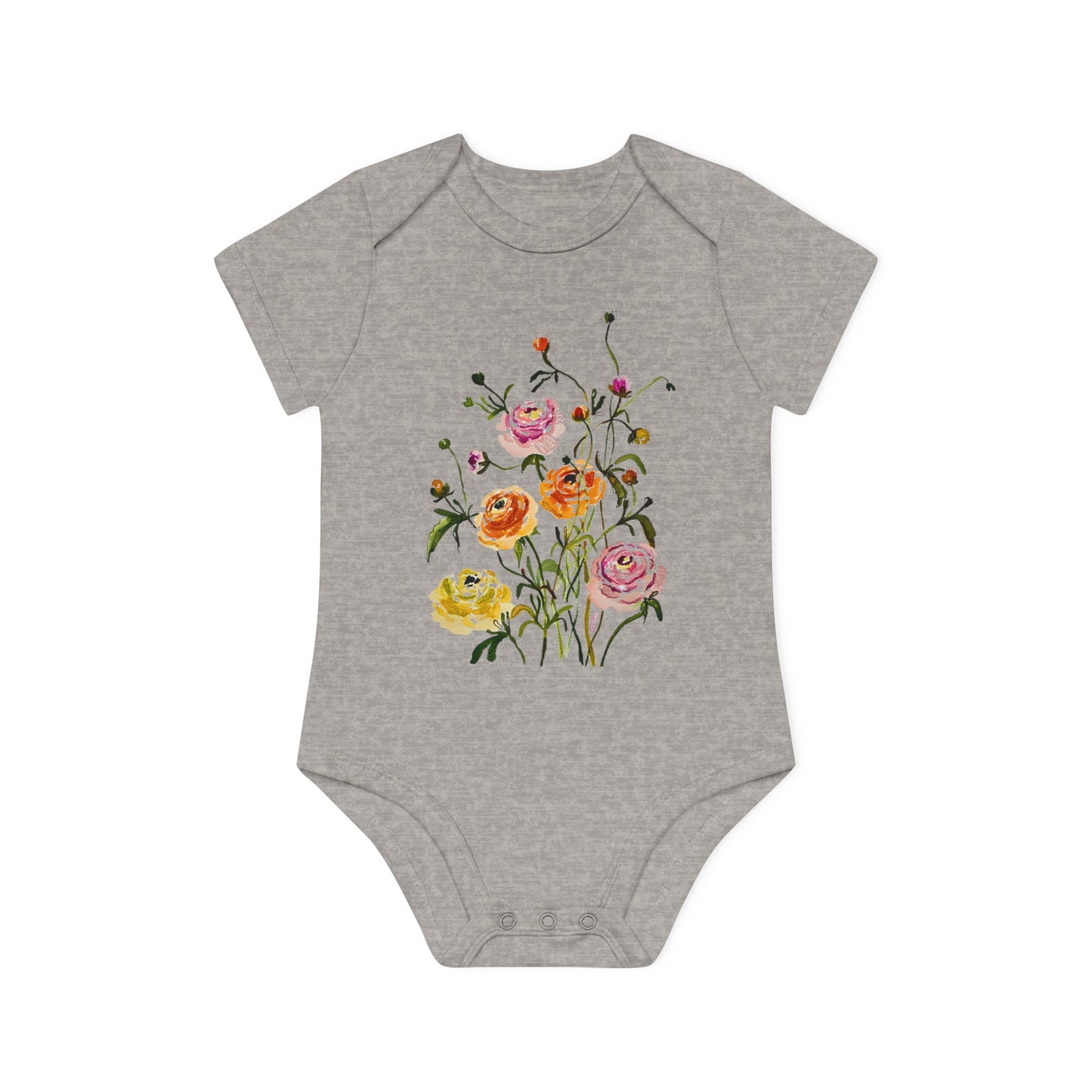 Dancing Ranunculus - Art by Rien - Baby Organic Short Sleeve Bodysuit