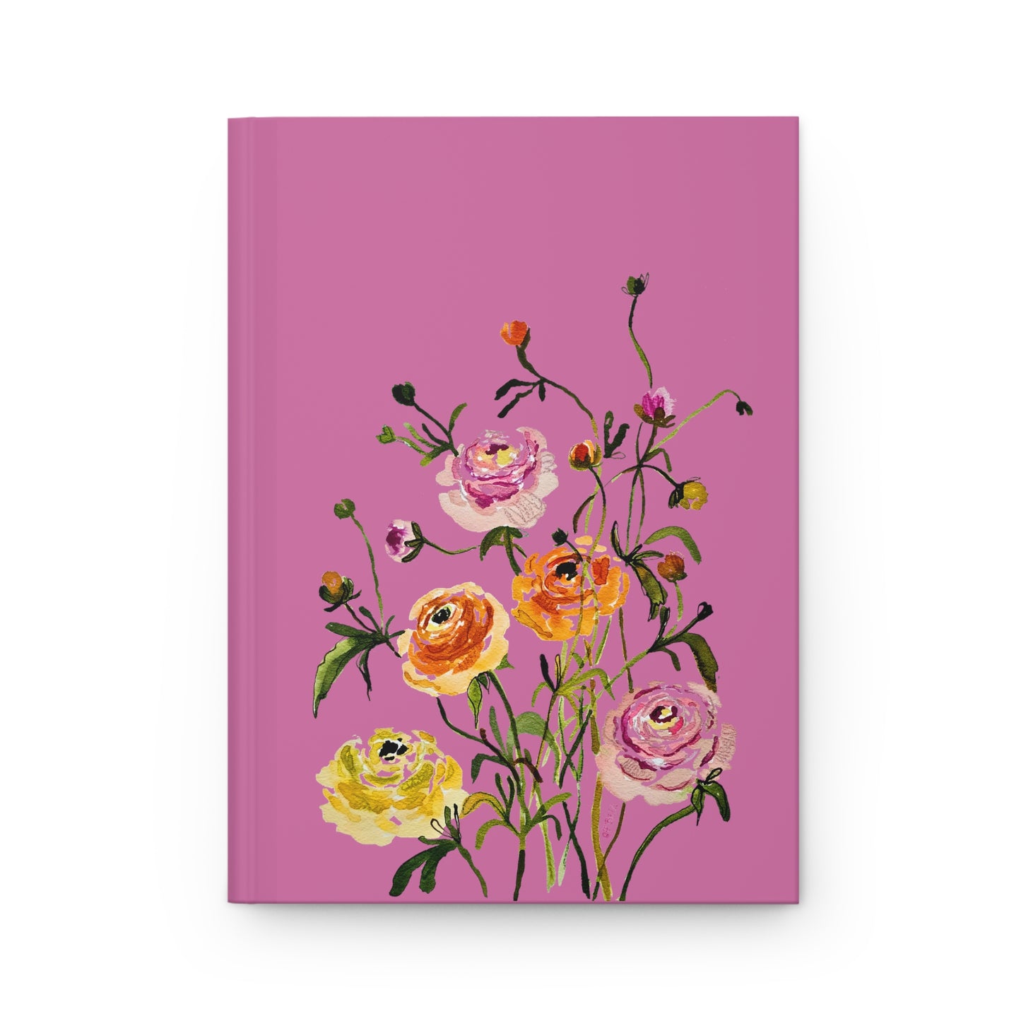 Dancing Ranunculus on Pink - Art by Rien - Hardcover Journal Matte