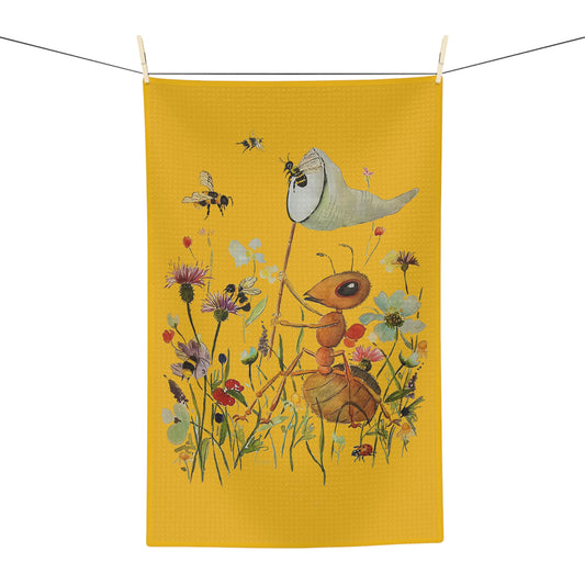 Bee-dazzled Antics on Yellow - Art by Rien - Microfiber Kitchen Towel