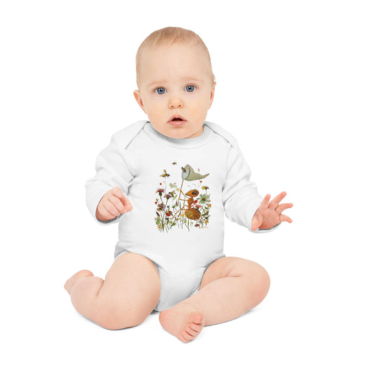 Bee-dazzled Antics - Art by Rien - Baby Long-Sleeve Organic Bodysuit