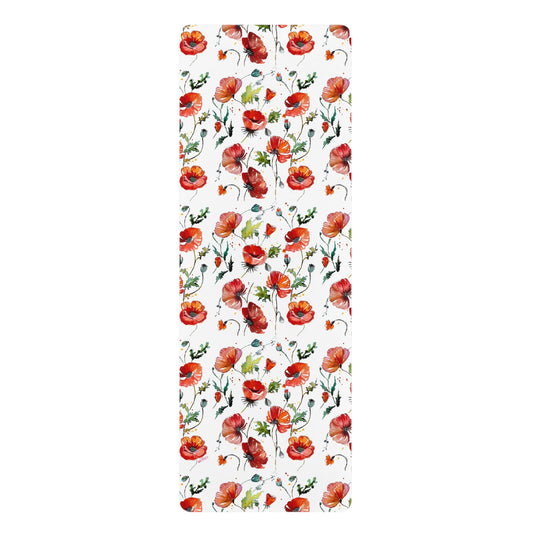 Red Poppies on White - Art by Rien -Rubber Yoga Mat