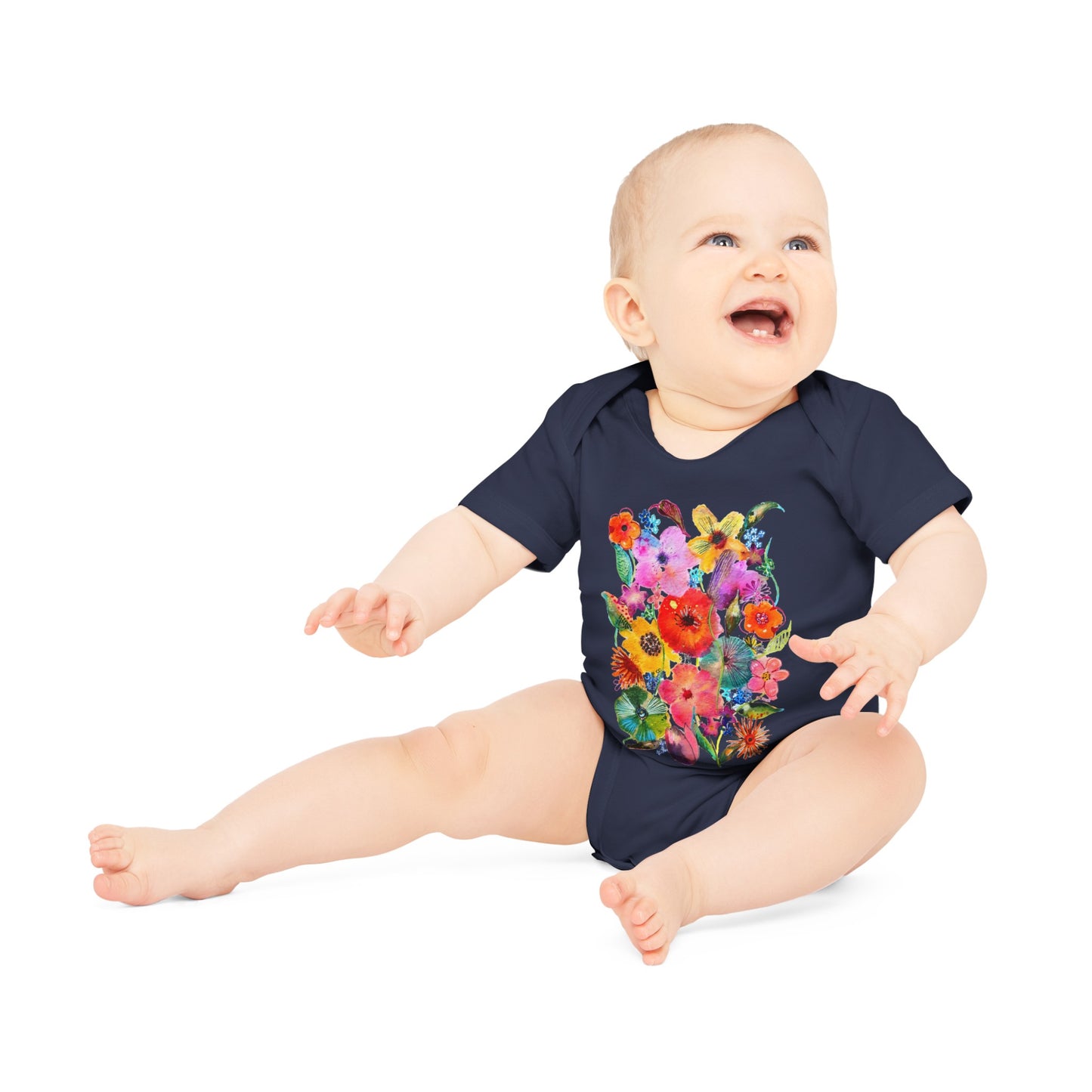 Whimsical Flowers - Art by Rien - Baby Organic Short Sleeve Bodysuit