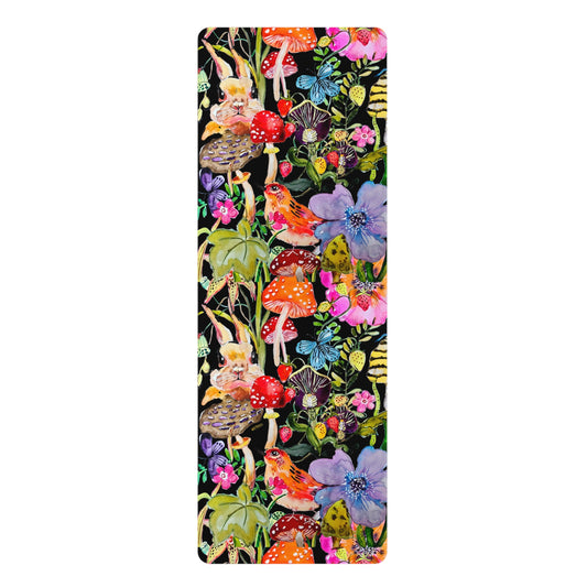 Whimsical Forest on Black - Art by Rien -Rubber Yoga Mat