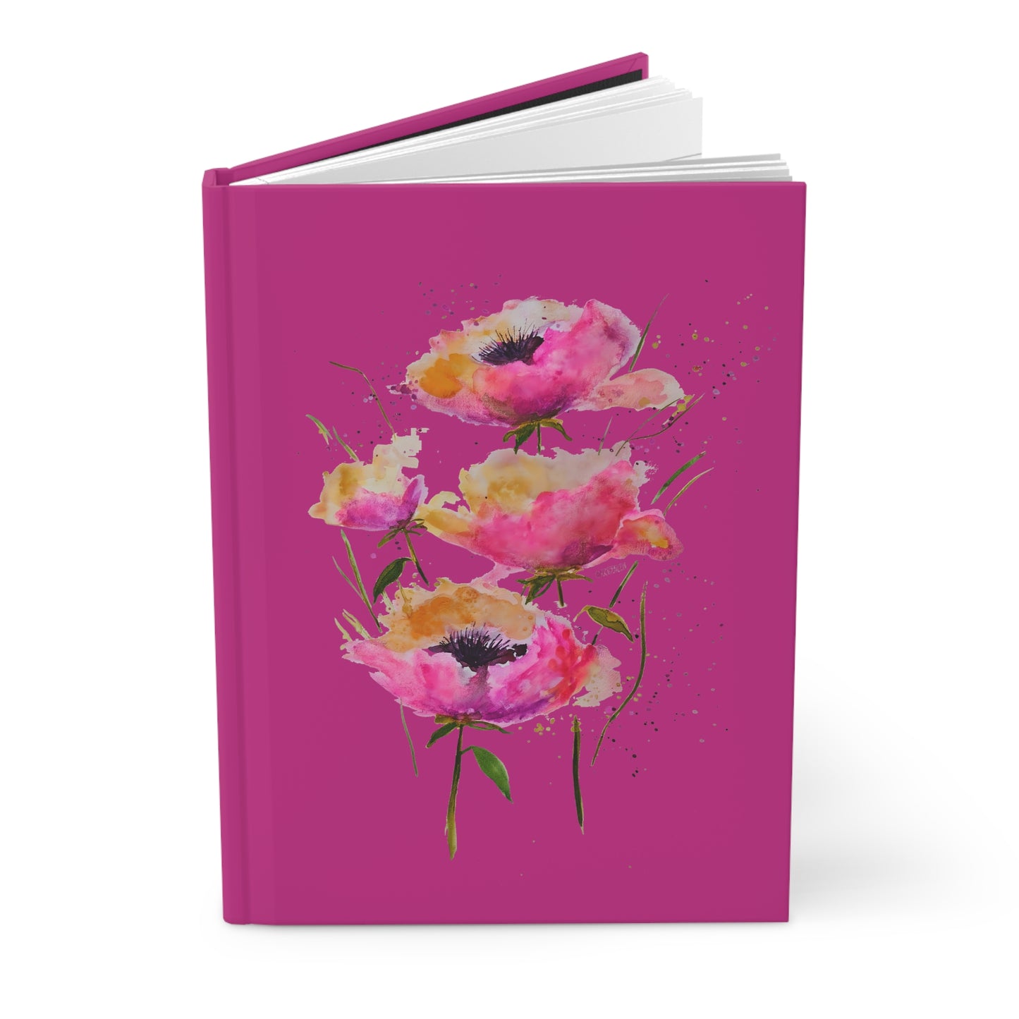 Pink Poppies on Pink - Art by Rien - Hardcover Journal Matte