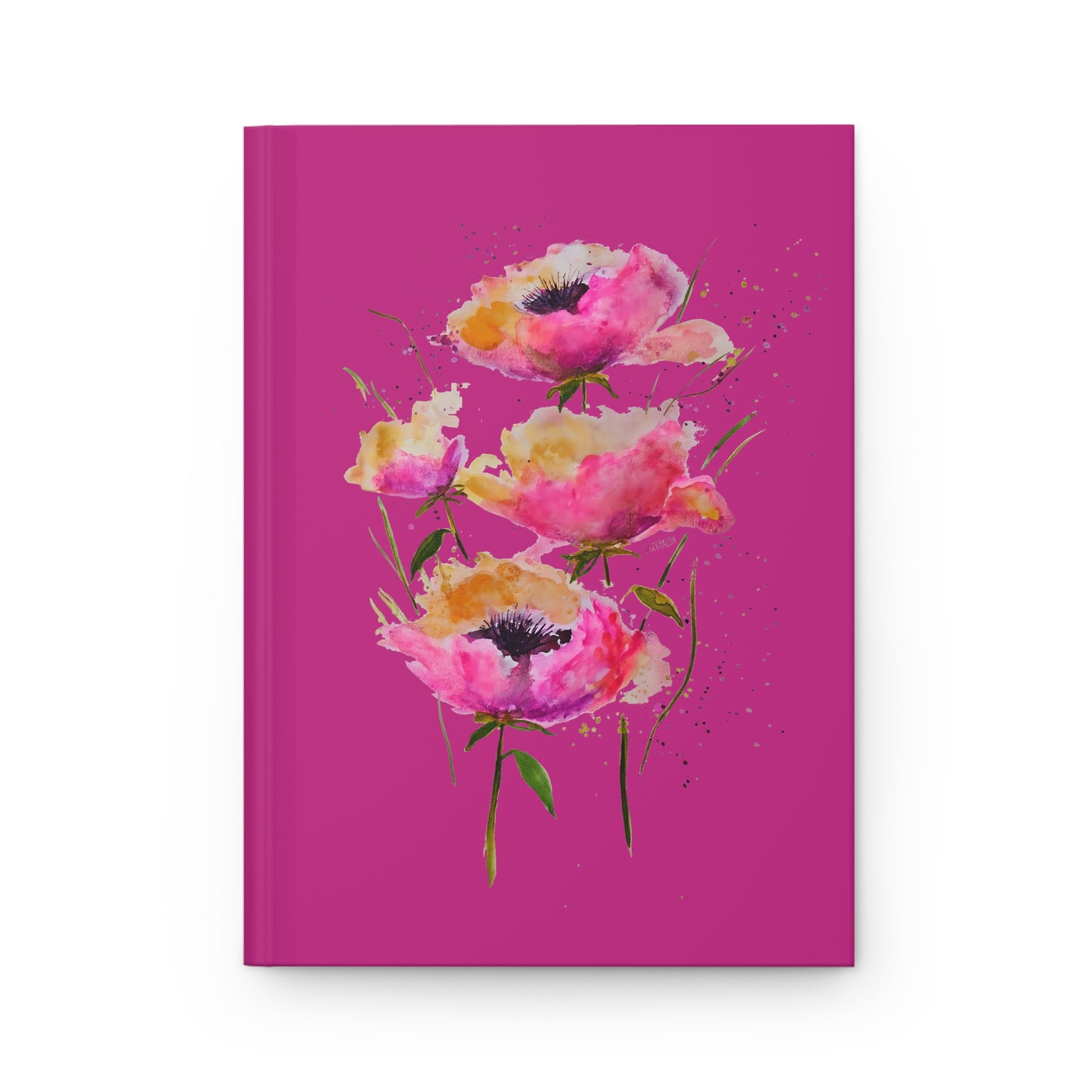 Pink Poppies on Pink - Art by Rien - Hardcover Journal Matte