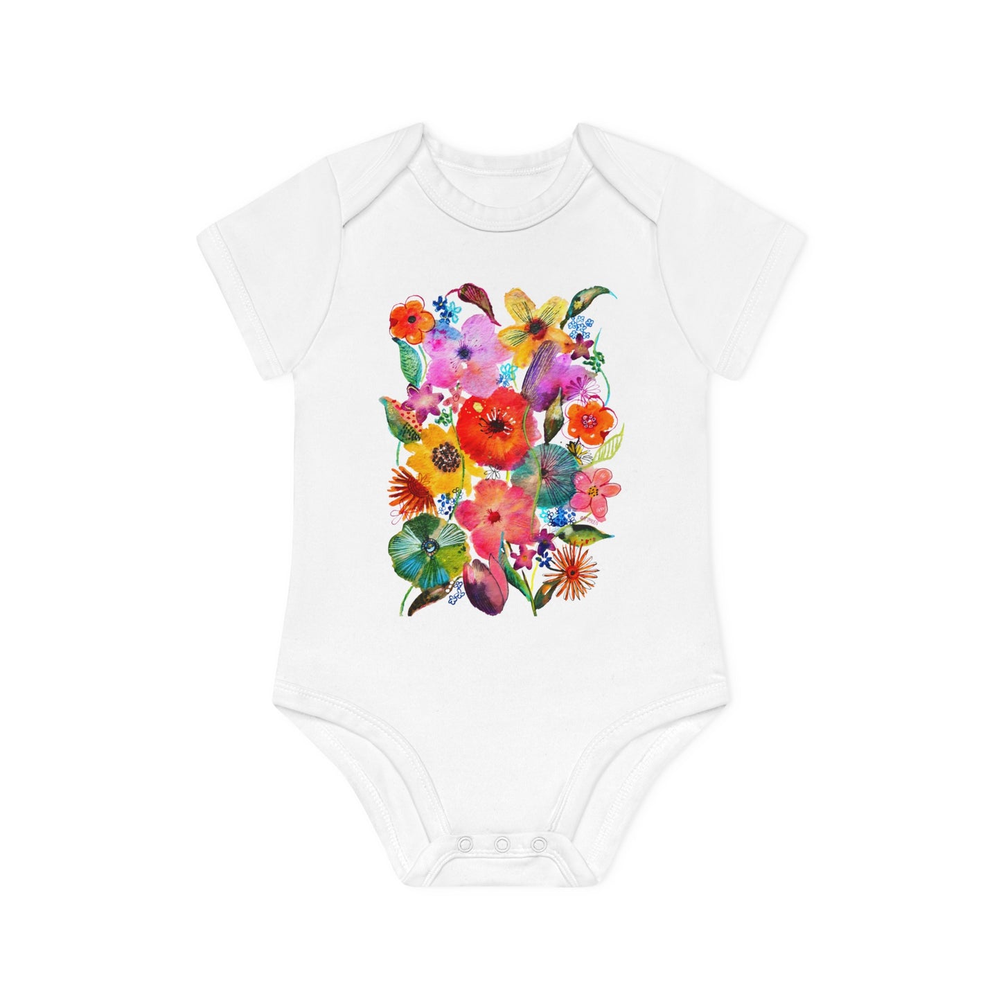 Whimsical Flowers - Art by Rien - Baby Organic Short Sleeve Bodysuit