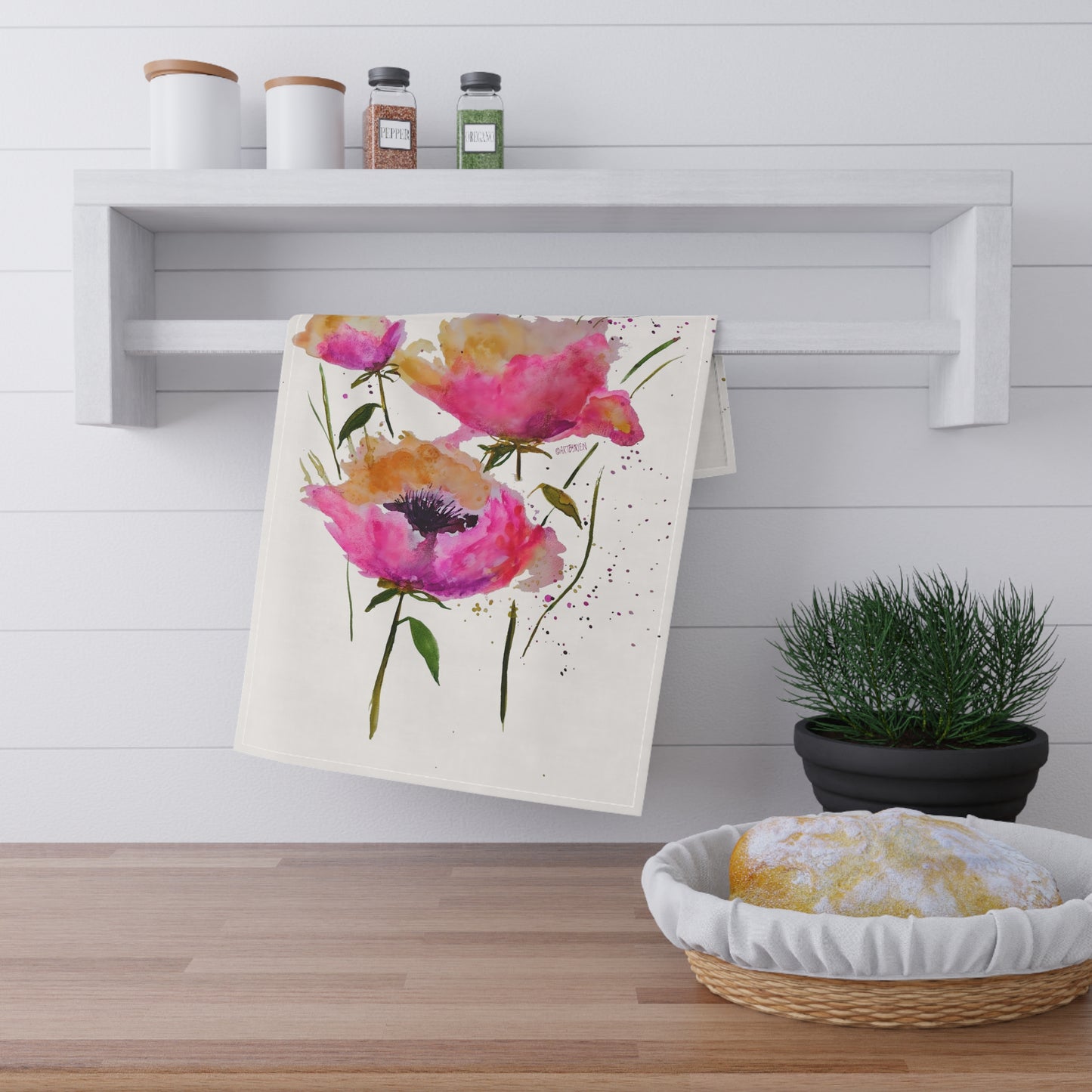 Pink Poppies - Art by Rien - kitchen towel