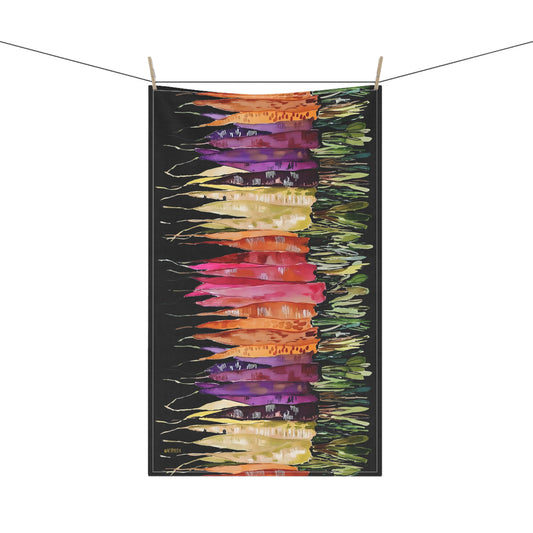 Rainbow Roots on Black - Art by Rien - Kitchen Towel