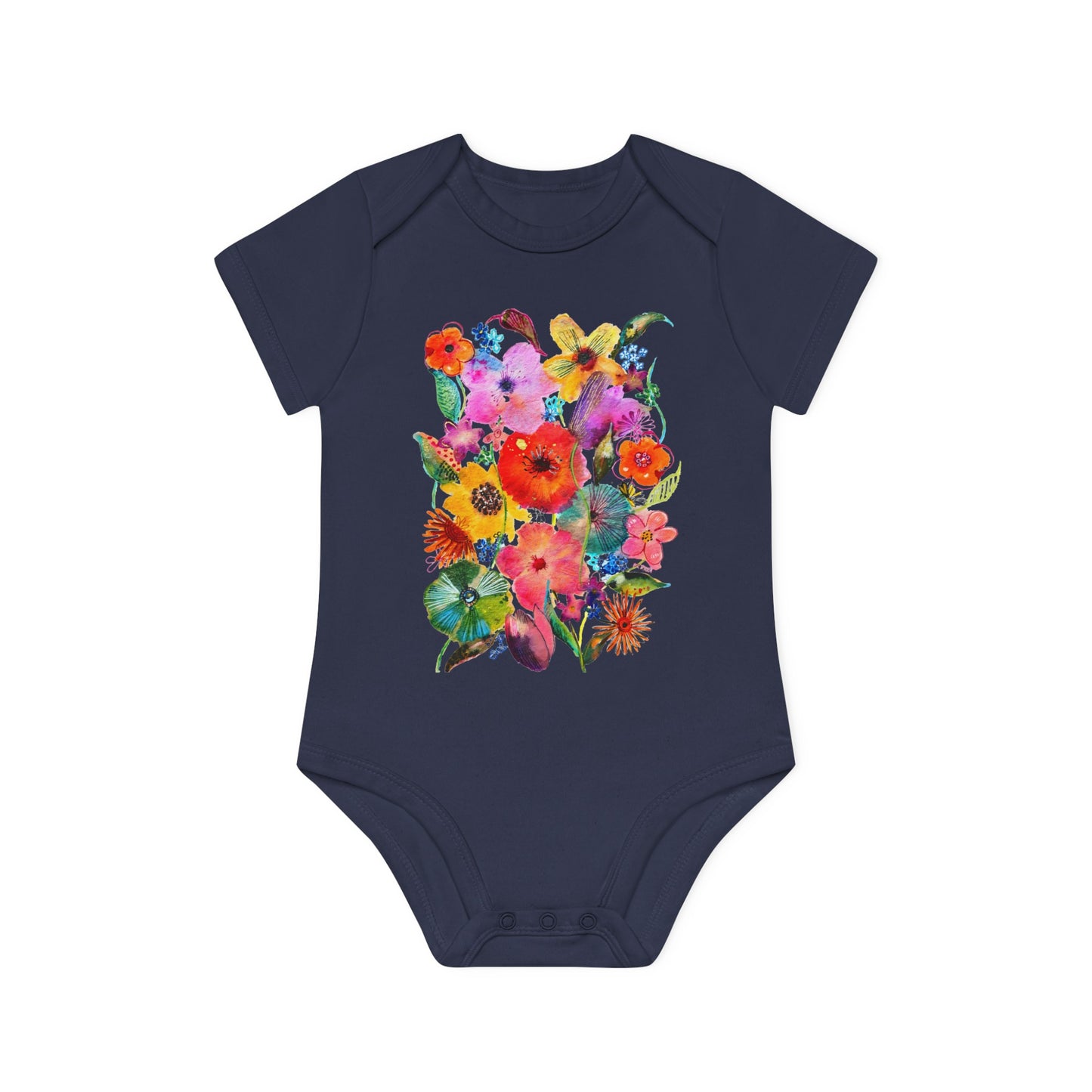 Whimsical Flowers - Art by Rien - Baby Organic Short Sleeve Bodysuit