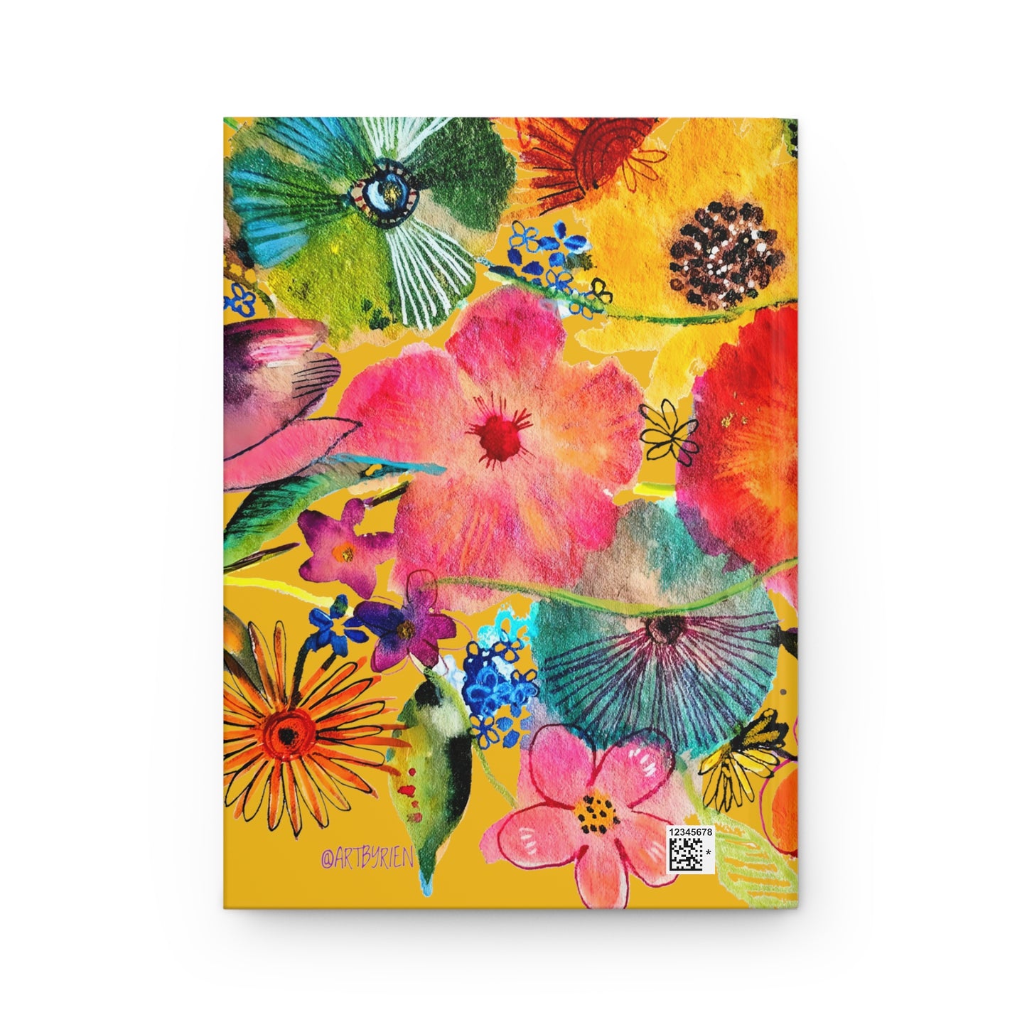 Whimsical Flowers on Yellow - Art by Rien - Hardcover Journal Matte