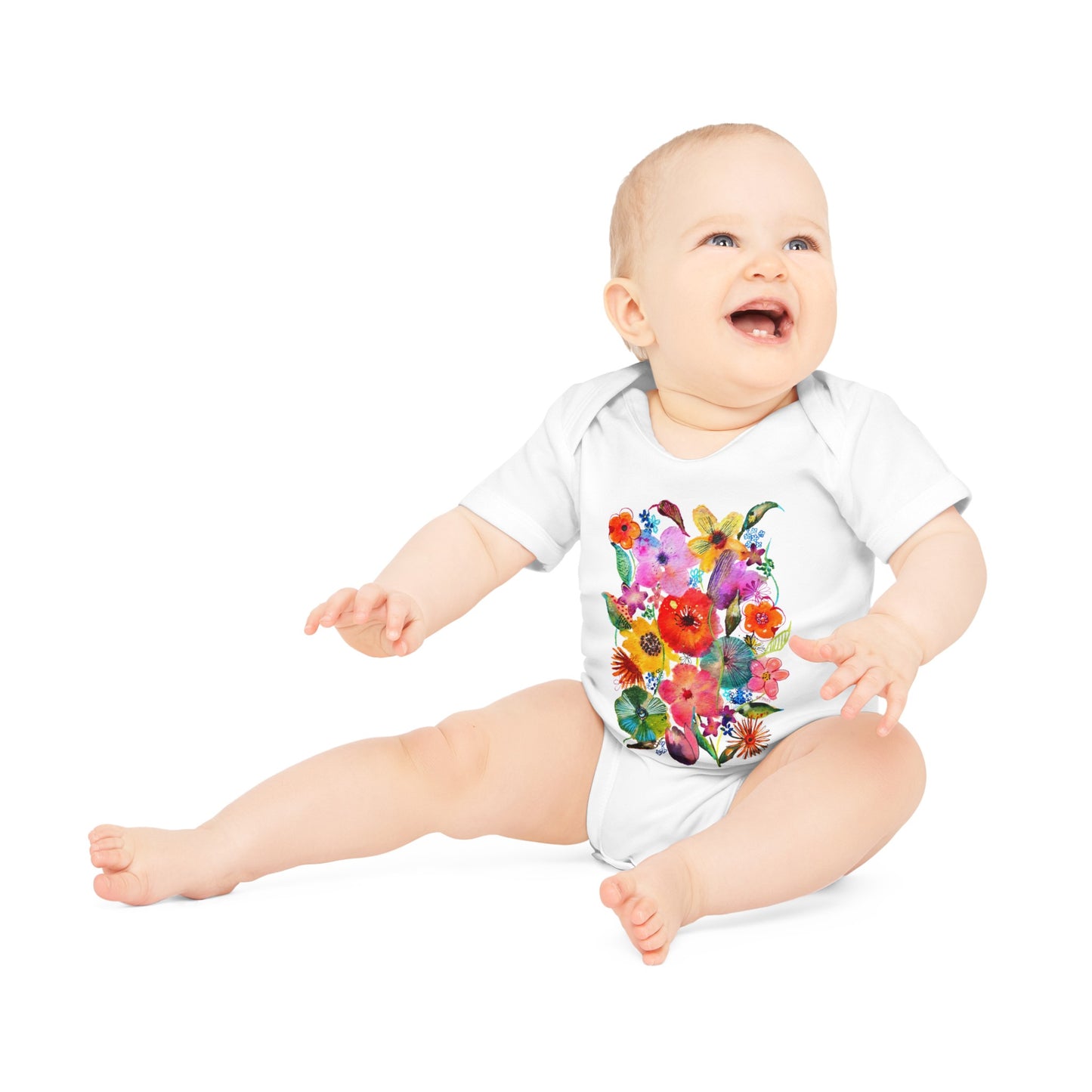 Whimsical Flowers - Art by Rien - Baby Organic Short Sleeve Bodysuit