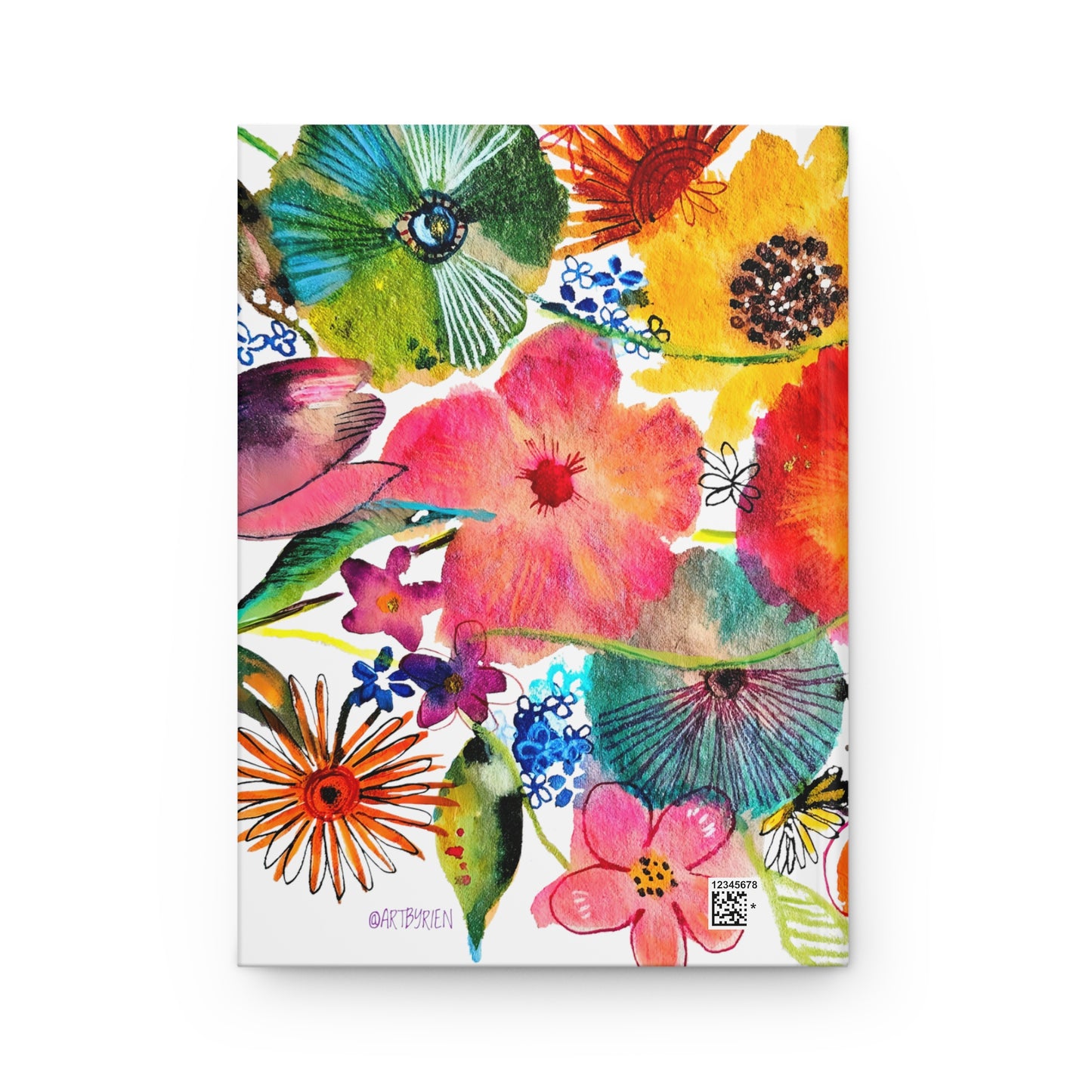 Whimsical Flowers on White - Art by Rien - Hardcover Journal Matte