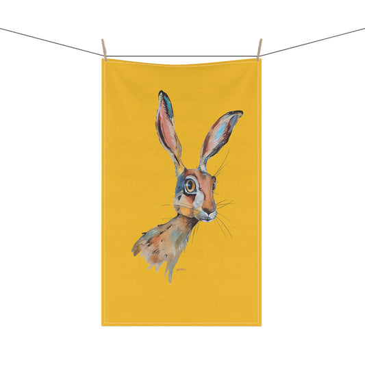 Aware Hare on Yellow - Art by Rien - Kitchen Towel