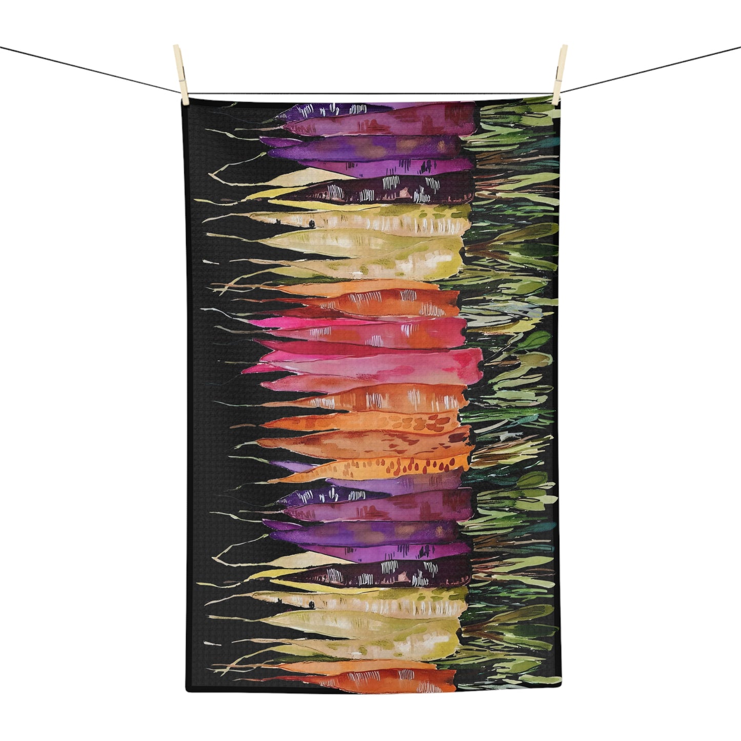 Rainbow Roots on Black - Art by Rien - Microfiber Kitchen Towel