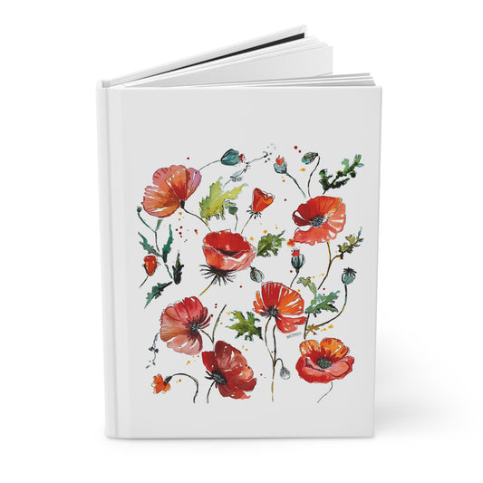 Red Poppies on White - Art by Rien - Hardcover Journal Matte