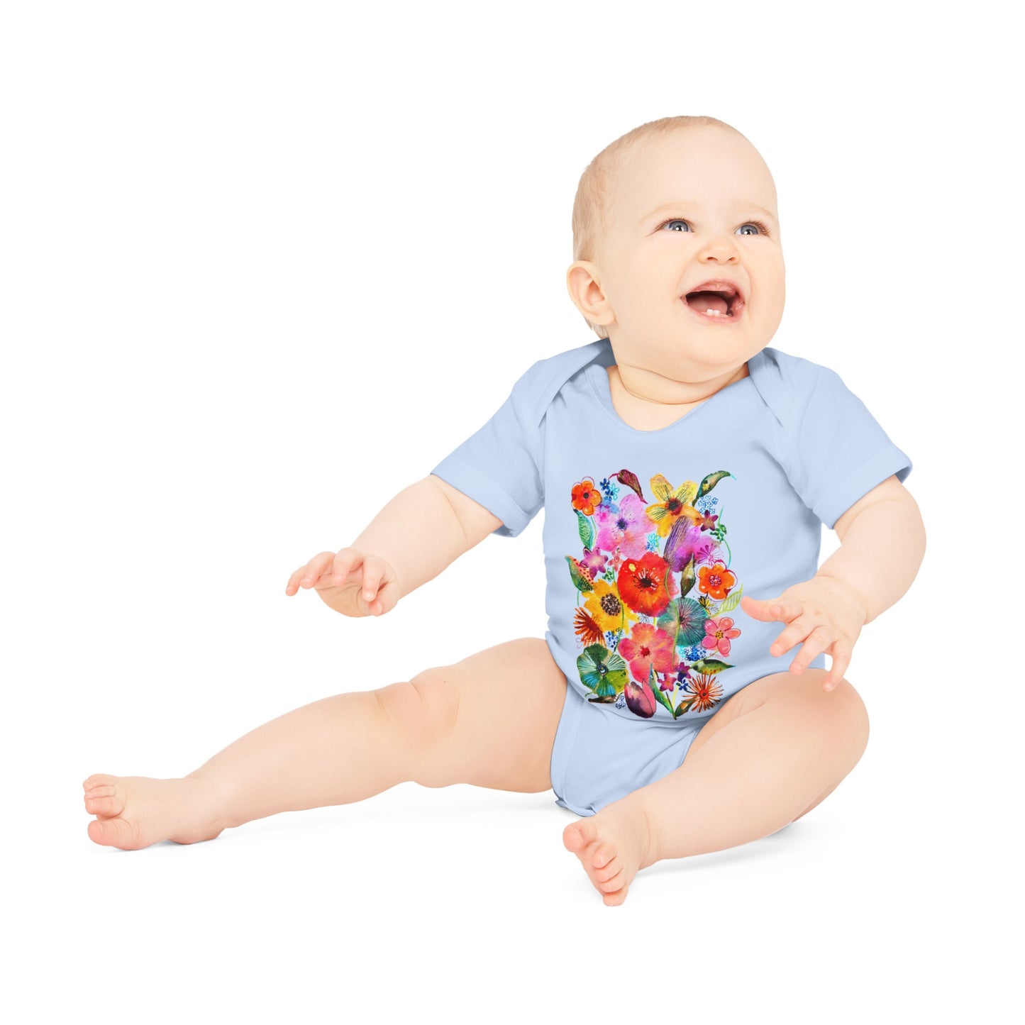 Whimsical Flowers - Art by Rien - Baby Organic Short Sleeve Bodysuit