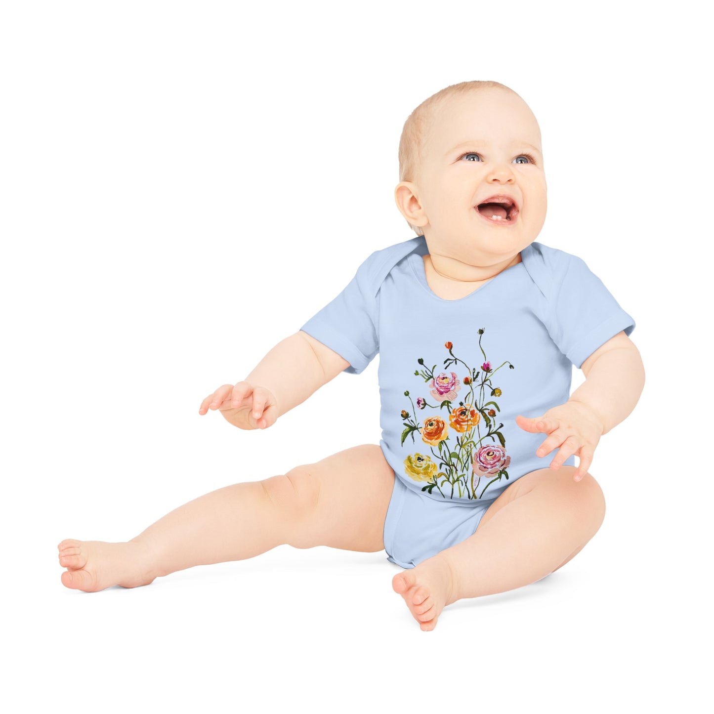 Dancing Ranunculus - Art by Rien - Baby Organic Short Sleeve Bodysuit