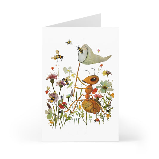 Bee-dazzled Antics on White - Art by Rien - Greeting Cards (7 pcs)