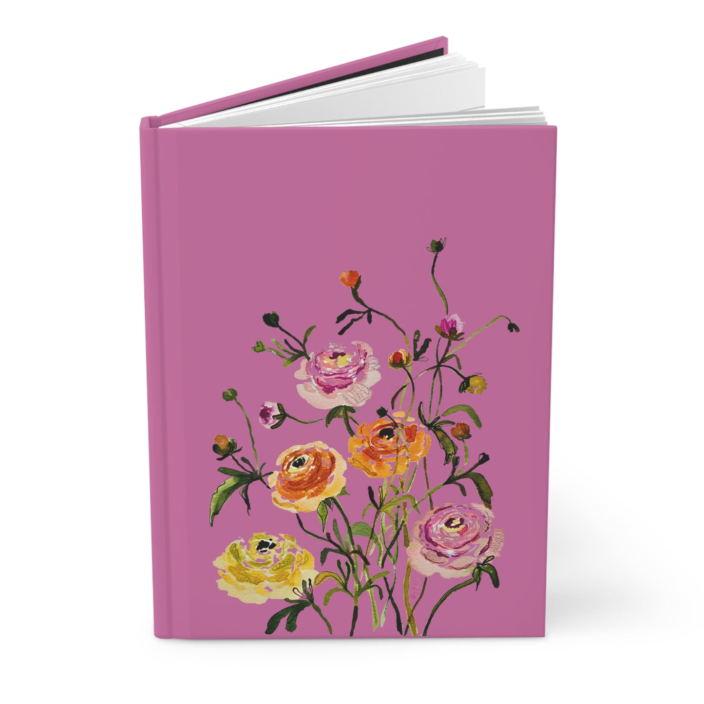 Dancing Ranunculus on Pink - Art by Rien - Hardcover Journal Matte