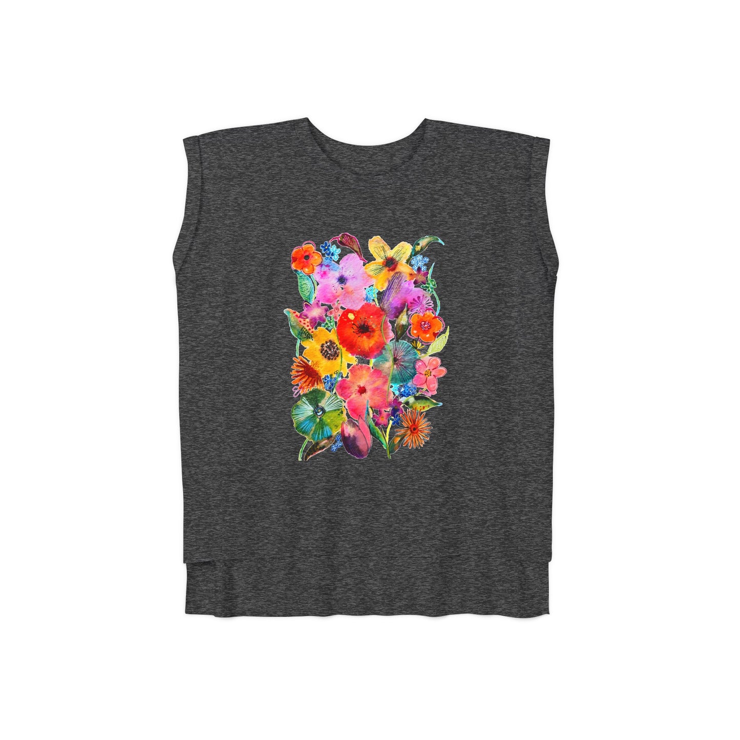 Whimsical Flowers - Art by Rien - flowy rolled cuffs muscle tee