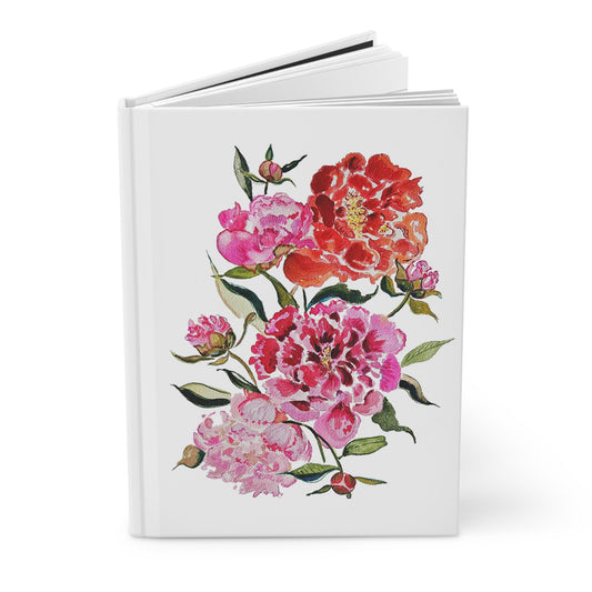 Romantic Peonies on White - Art by Rien - Hardcover Journal Matte