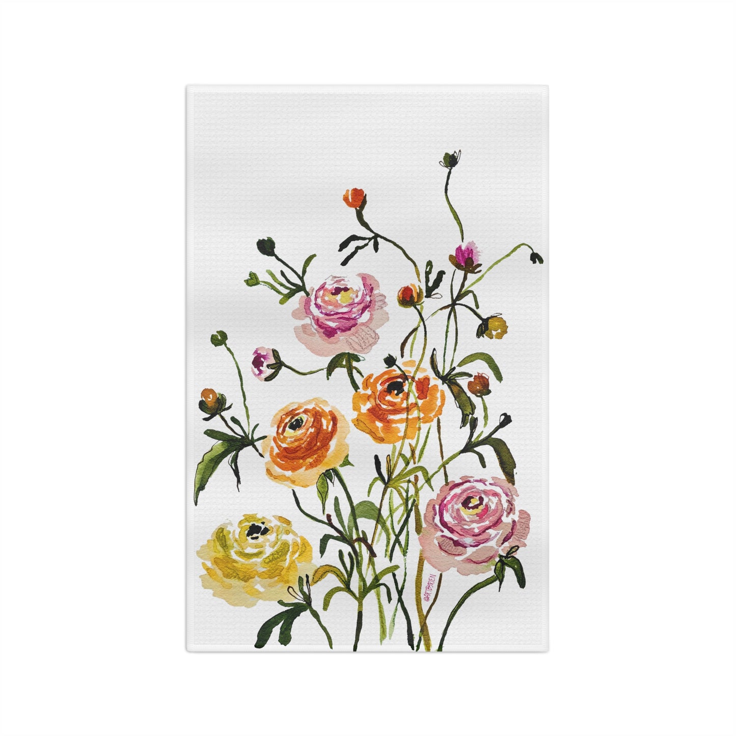 Dancing Ranunculus on White - Art by Rien - Microfiber Kitchen Towel