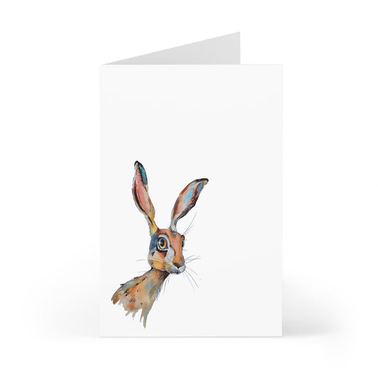 Aware Hare on White - Art by Rien - Greeting Cards (7 pcs)