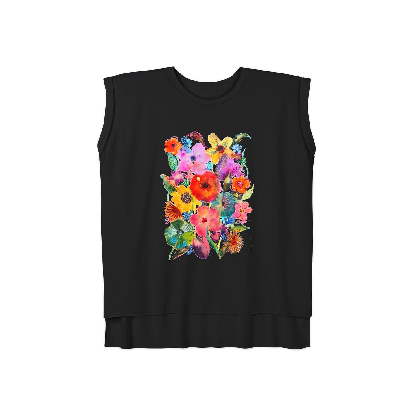 Whimsical Flowers - Art by Rien - flowy rolled cuffs muscle tee