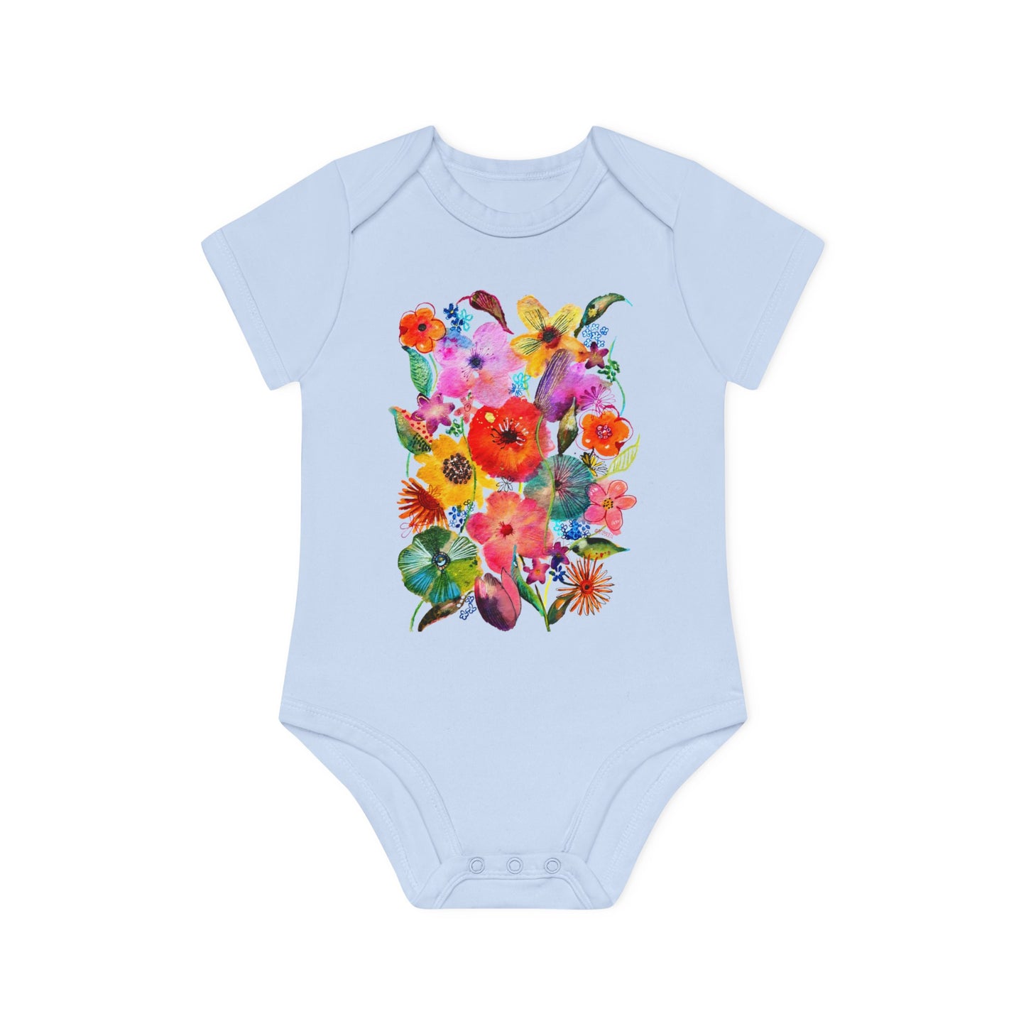 Whimsical Flowers - Art by Rien - Baby Organic Short Sleeve Bodysuit