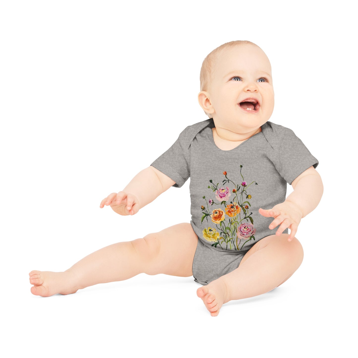 Dancing Ranunculus - Art by Rien - Baby Organic Short Sleeve Bodysuit