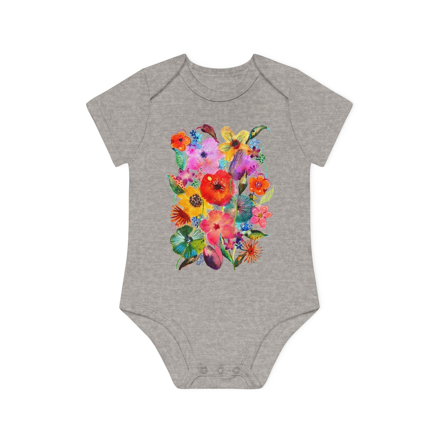 Whimsical Flowers - Art by Rien - Baby Organic Short Sleeve Bodysuit