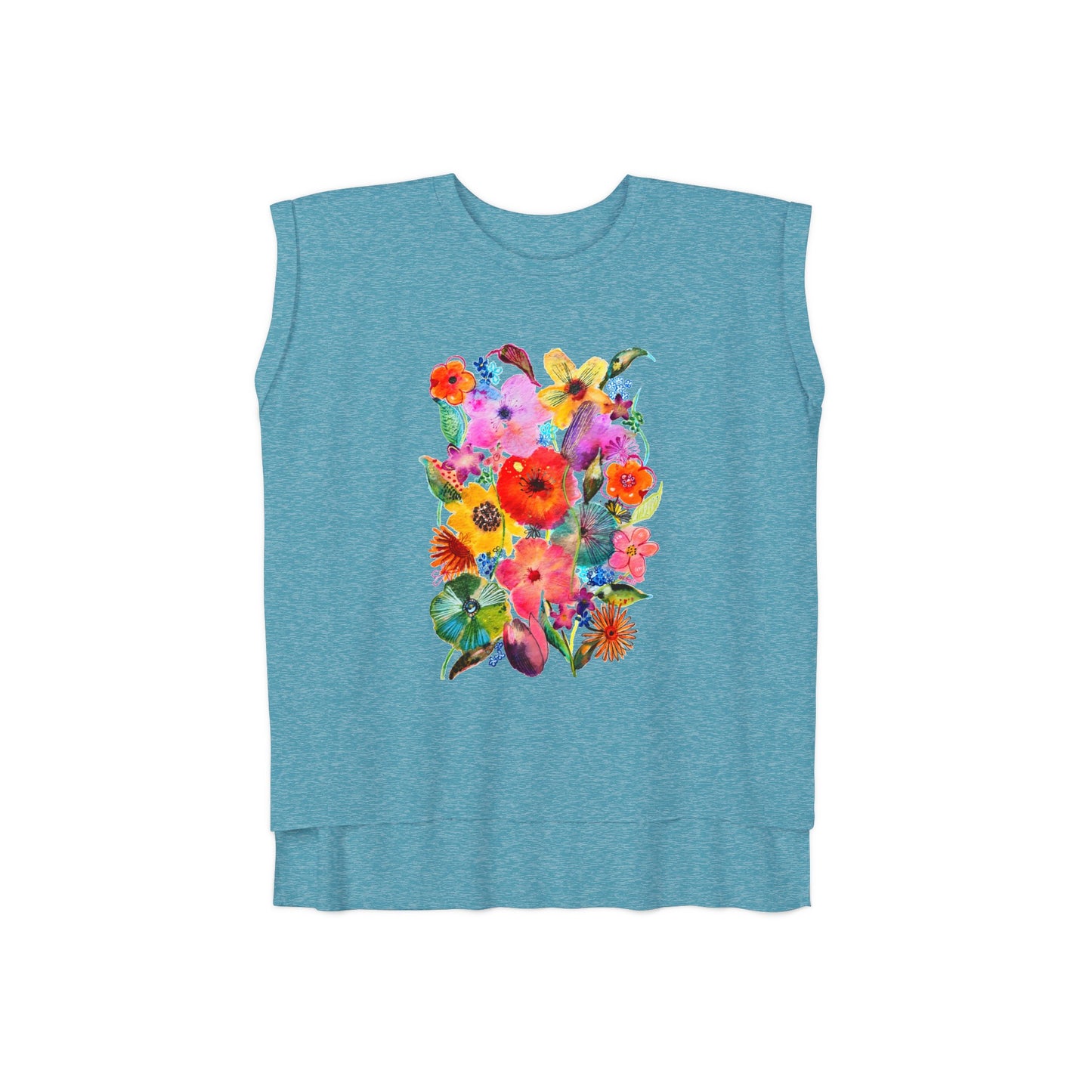 Whimsical Flowers - Art by Rien - flowy rolled cuffs muscle tee