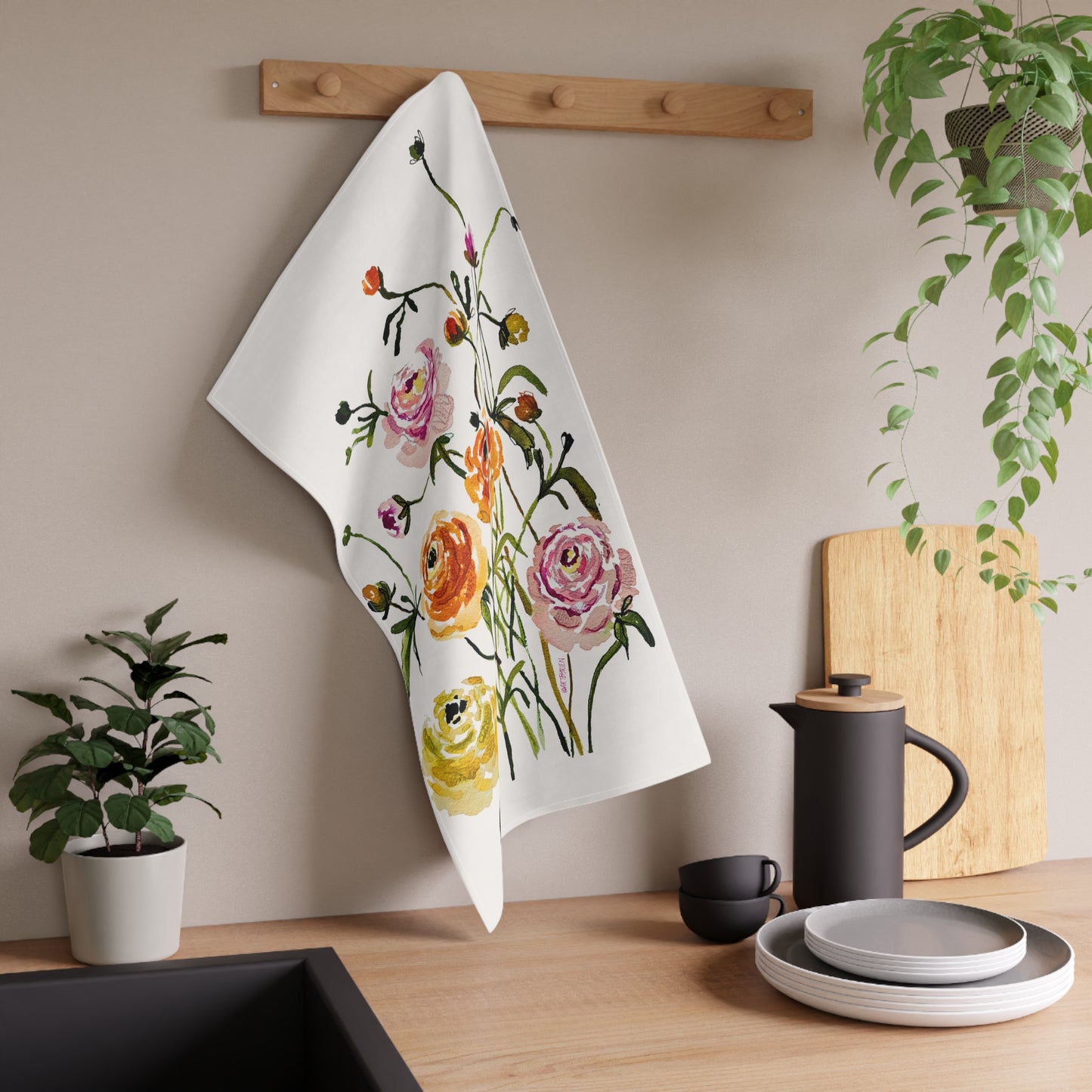 Dancing Ranunculus - Art by Rien - Kitchen Towel