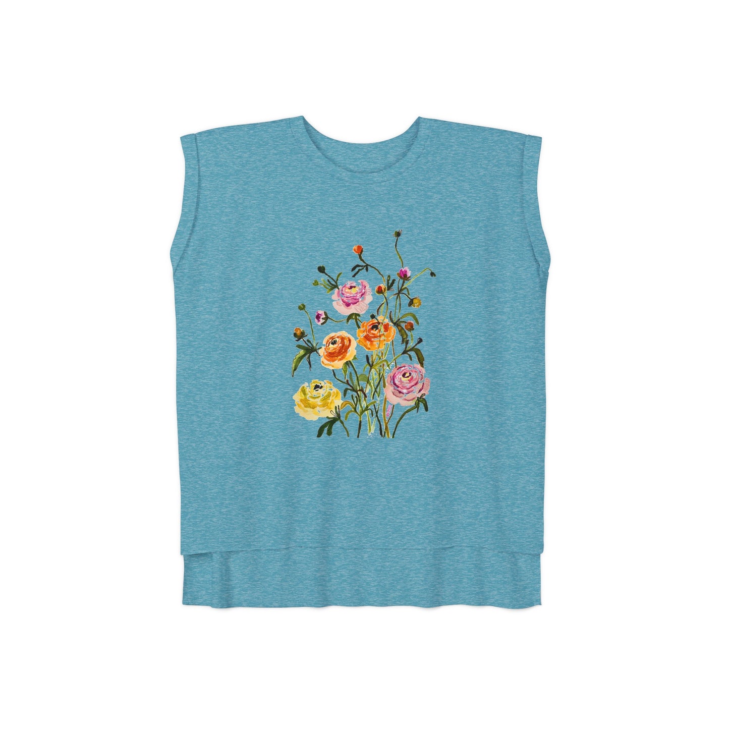 Dancing Ranunculus - Art by Rien - flowy rolled cuffs muscle tee